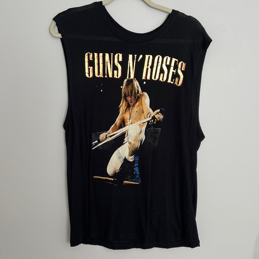 Metallic gold graphic band muscle tee GnR Large